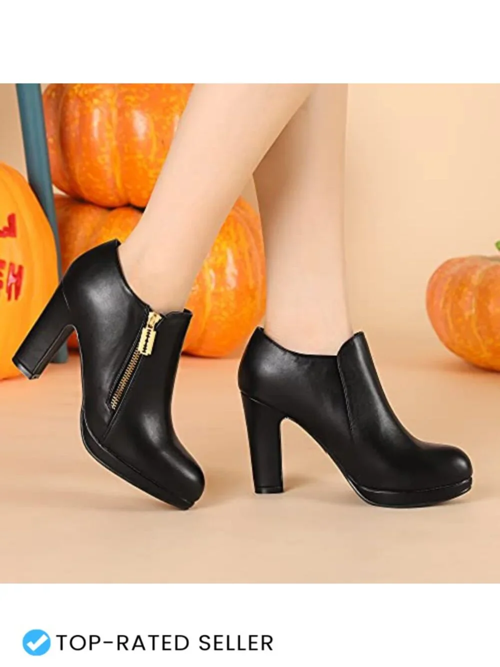 Allegra K Women's Platform Round Toe Chunky Heel Ankle Booties Faux Leather